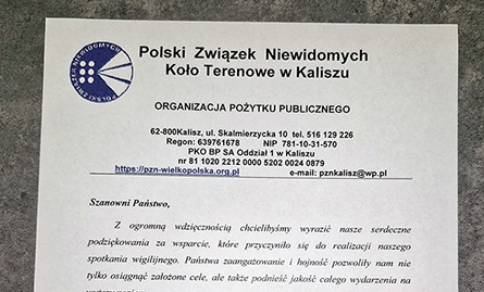 Podziękowania od Polskiego Związku Niewidomych